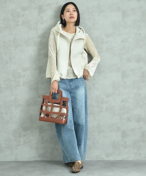 actuel（アクチュエル）の「【ａｃｔｕｅｌ】メッシュベロアボートネック長袖シャツ（Tシャツ/カットソー・レディース・チャコールグレー/アイボリー・FREE）」の17枚目の写真