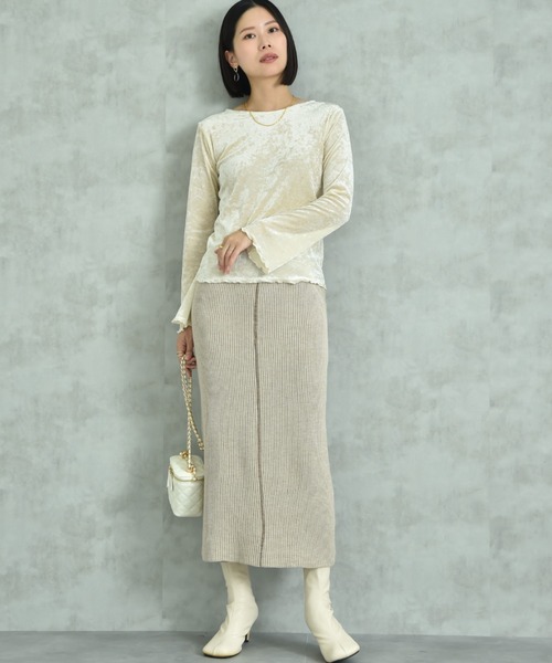 actuel（アクチュエル）の「【ａｃｔｕｅｌ】メッシュベロアボートネック長袖シャツ（Tシャツ/カットソー・レディース・チャコールグレー/アイボリー・FREE）」の22枚目の写真