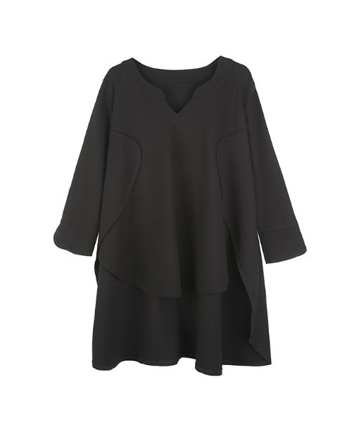B'day(ビーデイ)の「【 B'day / ビーデー 】ロング 七分袖 チュニック トップス キーネック(Tシャツ/カットソー・レディース・ブラック・LARGE/MEDIUM)」の8枚目の写真