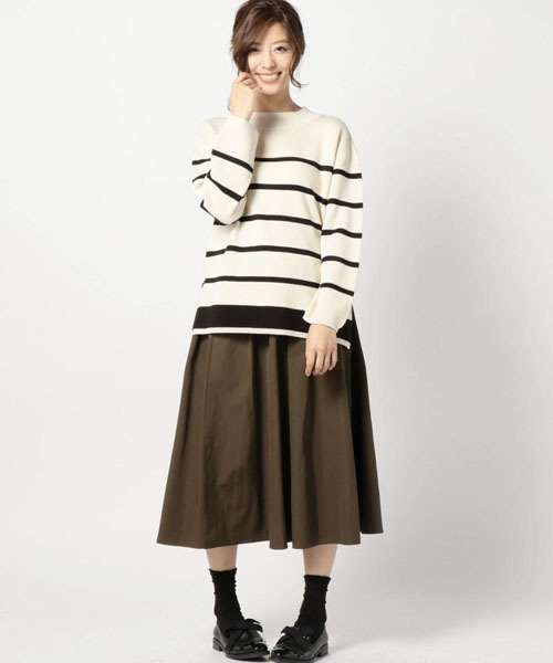 ROSE BUD(ローズバッド)の「LSK-15219 W/KNIT GATHERED SKIRT(スカート・レディース・オリーブ/ネイビー・ONE SIZE)」の3枚目の写真