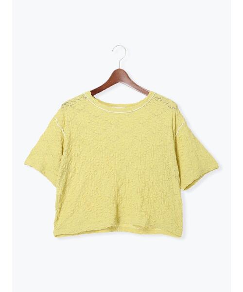 Te chichi TERRASSE(テチチテラス)の「花柄シャーリング配色メロートップス(Tシャツ/カットソー・レディース・イエロー/オフホワイト/ブラック・F)」の1枚目の写真
