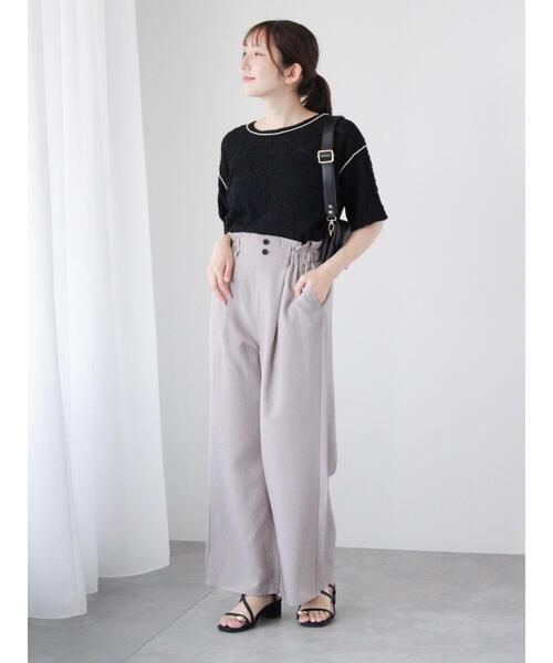 Te chichi TERRASSE(テチチテラス)の「花柄シャーリング配色メロートップス(Tシャツ/カットソー・レディース・イエロー/オフホワイト/ブラック・F)」の13枚目の写真
