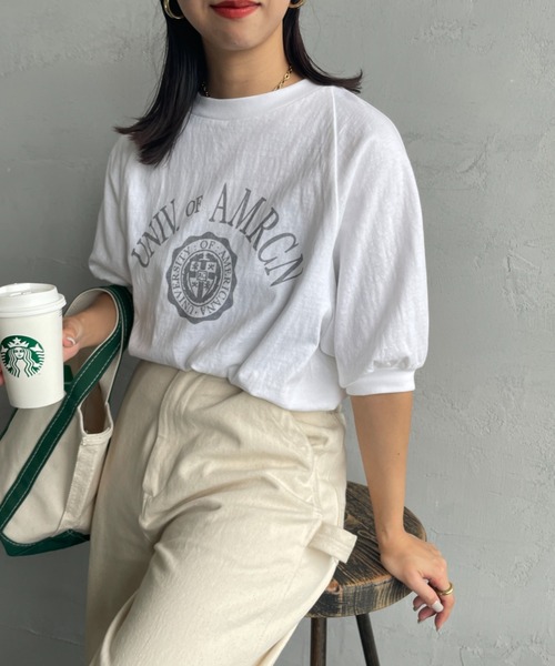 AMERICANA（アメリカーナ）の「[Americana/アメリカーナ] ラグランスリーブ カレッジプリントTシャツ（Tシャツ/カットソー・レディース・グレー/オートミール/ホワイト・ONE SIZE）」の2枚目の写真
