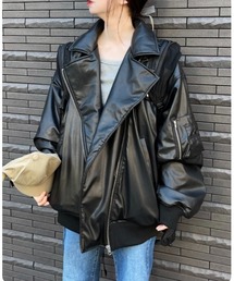 jouetie | フェイクレザーライダースMA-1ジャケット(ブルゾン)