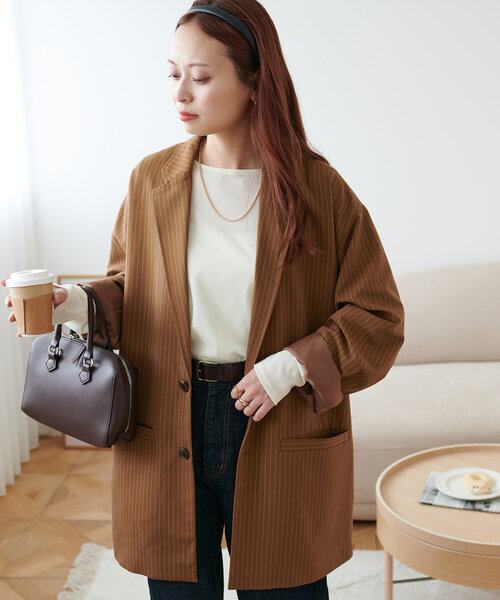 DISCOAT(ディスコート)の「【WEB限定】ピンストライプテーラードジャケット(テーラードジャケット・レディース・グレー/カーキ・FREE)」の18枚目の写真