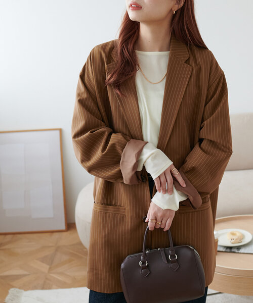 DISCOAT(ディスコート)の「【WEB限定】ピンストライプテーラードジャケット(テーラードジャケット・レディース・グレー/カーキ・FREE)」の19枚目の写真