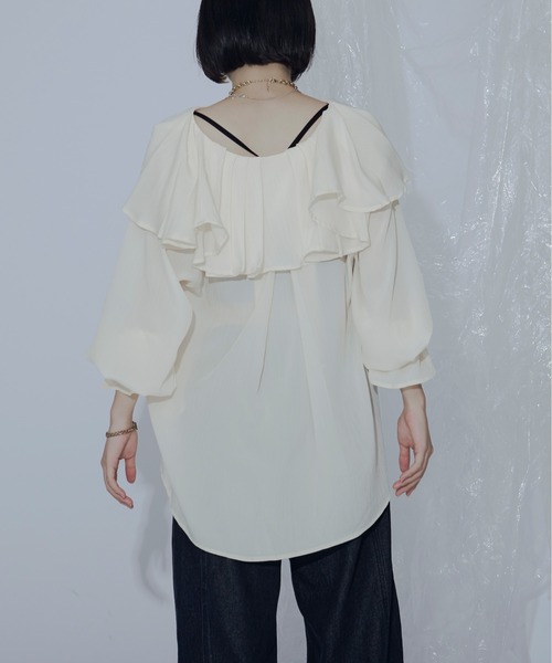 Ezick（エジック）の「BIGカラーヨウリュウプリーツブラウス（シャツ/ブラウス・レディース・ブラック/アイボリー/その他・FREE）」の6枚目の写真