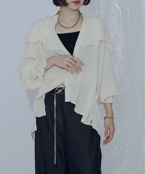 Ezick（エジック）の「BIGカラーヨウリュウプリーツブラウス（シャツ/ブラウス・レディース・ブラック/アイボリー/その他・FREE）」の18枚目の写真