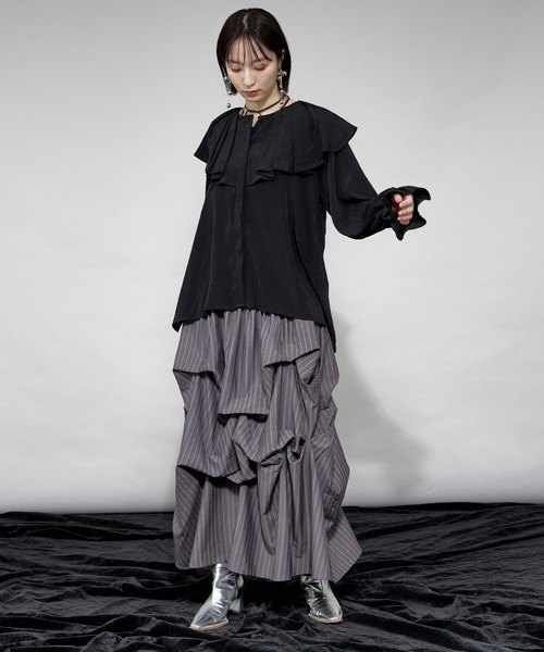 Ezick（エジック）の「BIGカラーヨウリュウプリーツブラウス（シャツ/ブラウス・レディース・ブラック/アイボリー/その他・FREE）」の19枚目の写真