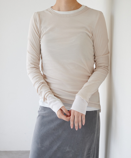 EMILY WEEK（エミリーウィーク）の「《WEB限定追加》パウダリーコットンプルオーバー（ベージュ）（Tシャツ/カットソー・レディース・サックスブルー/ホワイト/ベージュ・FREE）」の9枚目の写真