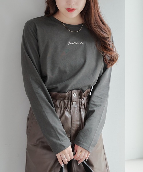 Another Branch olive des olive（アナザーブランチオリーブデオリーブ）の「ラメ刺繍ロンＴ（Tシャツ/カットソー・レディース・ベージュ/グリーン/ブラウン/ボルドー/オフホワイト/チャコールグレー/ブラック・FREE）」の3枚目の写真