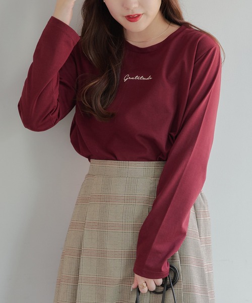 Another Branch olive des olive（アナザーブランチオリーブデオリーブ）の「ラメ刺繍ロンＴ（Tシャツ/カットソー・レディース・ベージュ/グリーン/ブラウン/ボルドー/オフホワイト/チャコールグレー/ブラック・FREE）」の7枚目の写真