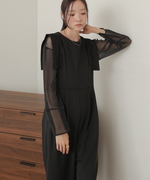 Bab(バブ)の「ベルト付きオールインワン(つなぎ/オールインワン・レディース・ベージュ/ブラック・M)」の2枚目の写真