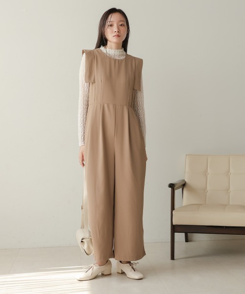 Bab(バブ)の「ベルト付きオールインワン(つなぎ/オールインワン・レディース・ベージュ/ブラック・M)」の5枚目の写真