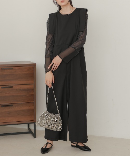 Bab(バブ)の「ベルト付きオールインワン(つなぎ/オールインワン・レディース・ベージュ/ブラック・M)」の3枚目の写真