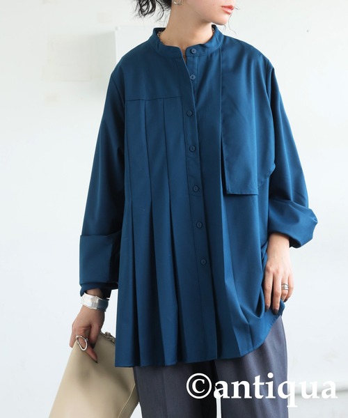 antiqua(アンティカ)の「アシメプリーツシャツ(シャツ/ブラウス・レディース・ブラック/ブルー・ONESIZE)」の8枚目の写真