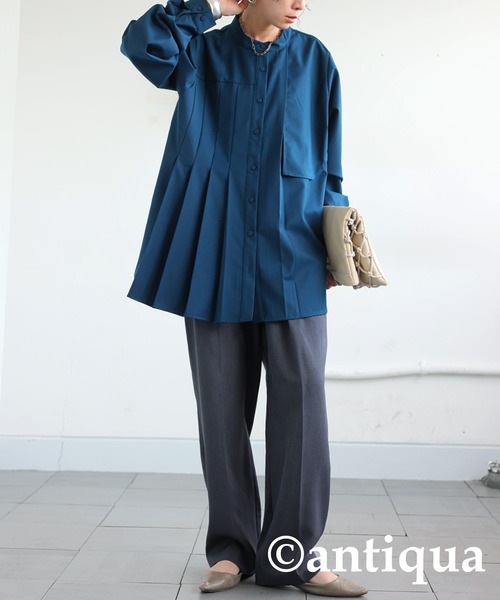 antiqua(アンティカ)の「アシメプリーツシャツ(シャツ/ブラウス・レディース・ブラック/ブルー・ONESIZE)」の9枚目の写真
