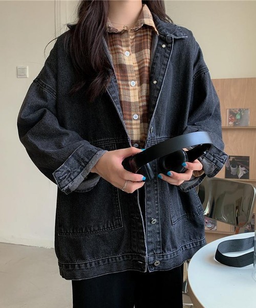 INASTUDIOS(イーナストゥディオス)の「シンプルモダン デニムジャケット(デニムジャケット・レディース・ブルー/ブラック・MEDIUM/LARGE)」の1枚目の写真