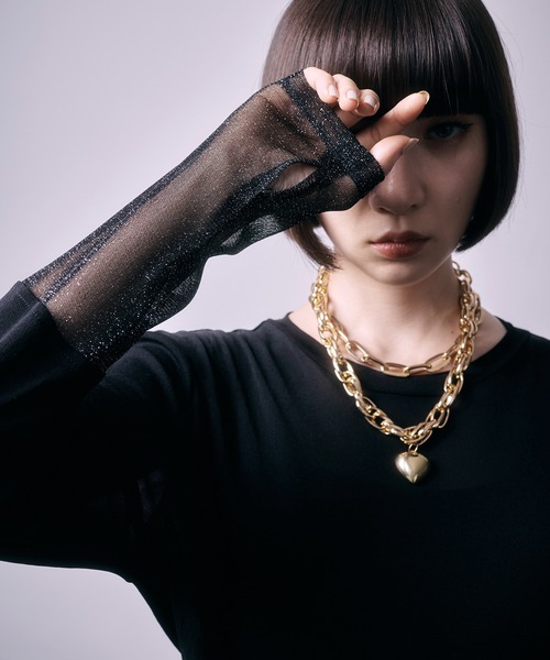 SEN TOKYO(セントーキョー)の「パワーメッシュシアーラメ混カットソー(Tシャツ/カットソー・レディース・チャコールグレー/ブラック・FREE)」の1枚目の写真