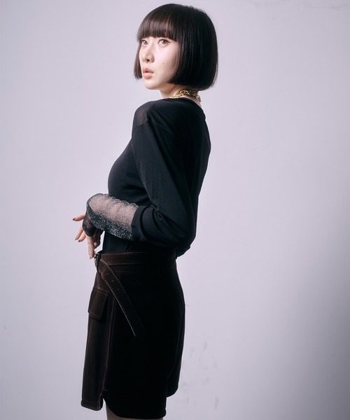 SEN TOKYO(セントーキョー)の「パワーメッシュシアーラメ混カットソー(Tシャツ/カットソー・レディース・チャコールグレー/ブラック・FREE)」の5枚目の写真
