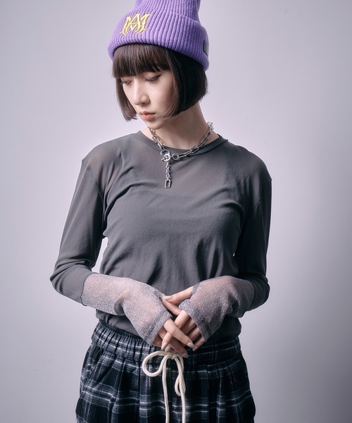 SEN TOKYO(セントーキョー)の「パワーメッシュシアーラメ混カットソー(Tシャツ/カットソー・レディース・チャコールグレー/ブラック・FREE)」の11枚目の写真