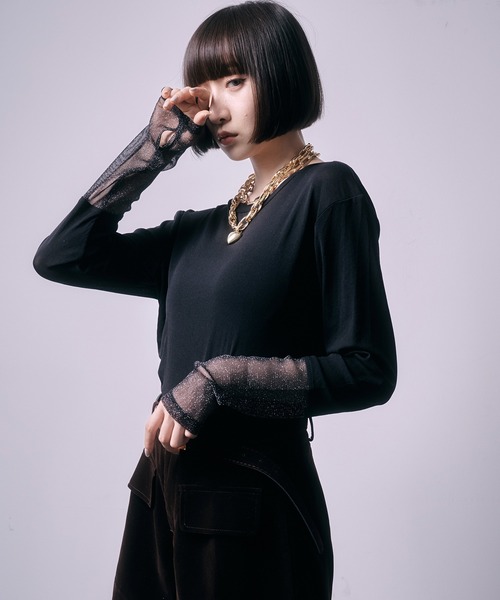 SEN TOKYO(セントーキョー)の「パワーメッシュシアーラメ混カットソー(Tシャツ/カットソー・レディース・チャコールグレー/ブラック・FREE)」の18枚目の写真