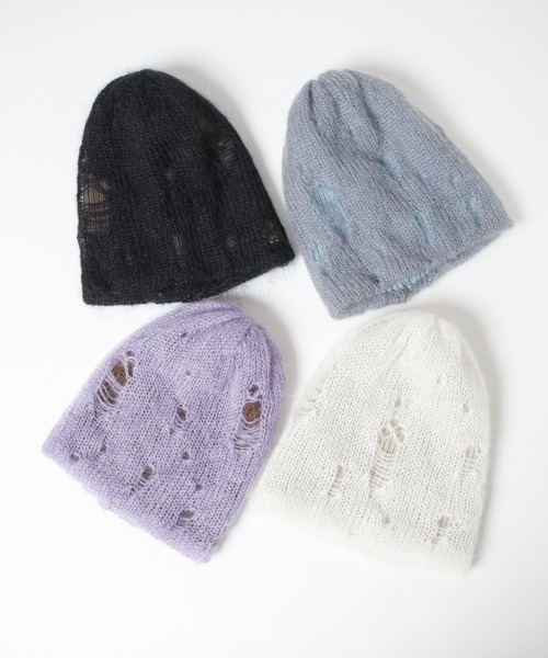 RACAL(ラカル)の「Ripped Mohair Wool Layered Knit Beanie / ダメージ加工モヘアレイヤーニットビーニー(ニットキャップ/ビーニー・レディース・アイボリー/ブラック/グレー/ライトパープル・FREE)」の21枚目の写真