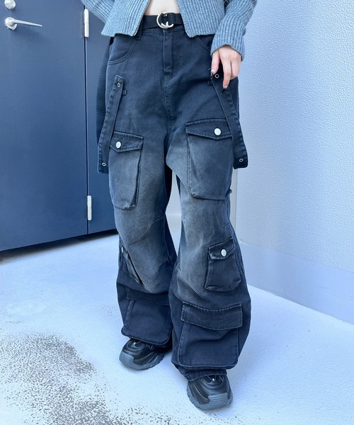 archive　BLUE WAY　マルチポケット　ワイドフレア　カーゴパンツ セール】WEGO/マルチポケットワイドカーゴパンツ（カーゴパンツ