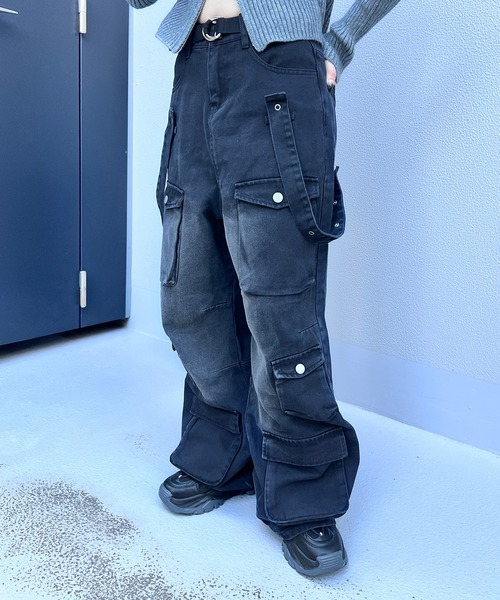 リベット ストレートワイド レザーパンツ M〜3XL マルチポケット ワイドレッグマルチポケットカーゴパンツ P274 – PPP STUDIOS