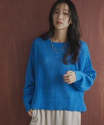 coen（コーエン）の「コットンアクリル透かし編みクルーネックニット（ニット/セーター）」