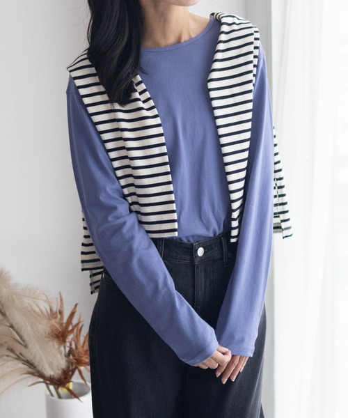 NAVY(ネイビー)の「nAvy レギュラー ベーシック長袖Tシャツ ロンT 綿100%(Tシャツ/カットソー・レディース・ピンク/オフホワイト/ブルー系その他/ブラック・M/L)」の3枚目の写真