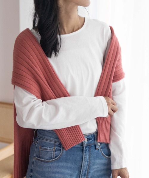 NAVY(ネイビー)の「nAvy レギュラー ベーシック長袖Tシャツ ロンT 綿100%(Tシャツ/カットソー・レディース・ピンク/オフホワイト/ブルー系その他/ブラック・M/L)」の2枚目の写真