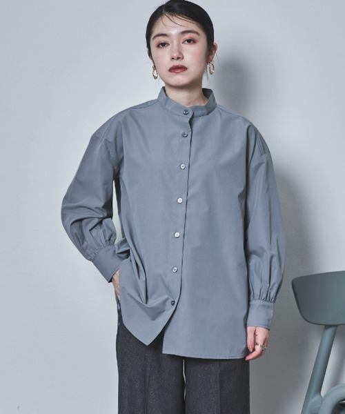 tarin arin(タリンアリン)の「【150㎝前後の小柄さんサイズ】パフスリーブビッグスリットシャツ(シャツ/ブラウス・レディース・チャコールグレー/ホワイト/サックスブルー・S/M)」の2枚目の写真