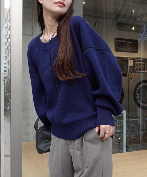 CORNERS(コーナーズ)の「配色ラインコクーンニットプルオーバー(ニット/セーター・レディース・ベージュ系その他/ボルドー/グリーン/ネイビー/杢グレー・FREE)」の4枚目の写真