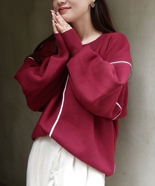 CORNERS(コーナーズ)の「配色ラインコクーンニットプルオーバー(ニット/セーター・レディース・ベージュ系その他/ボルドー/グリーン/ネイビー/杢グレー・FREE)」の6枚目の写真