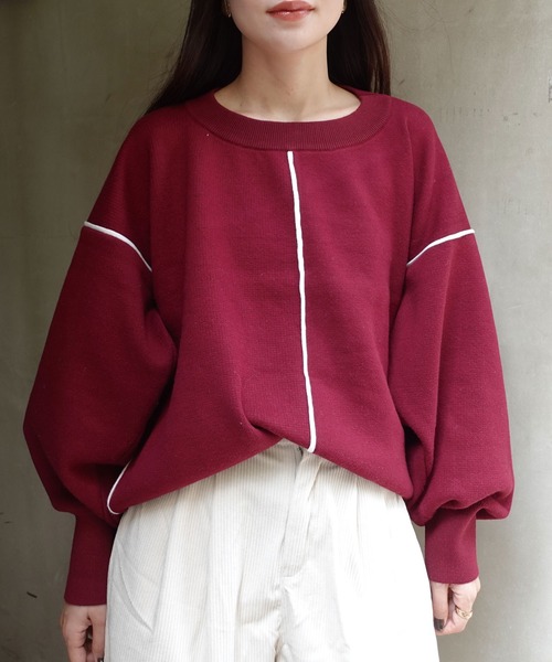 CORNERS(コーナーズ)の「配色ラインコクーンニットプルオーバー(ニット/セーター・レディース・ベージュ系その他/ボルドー/グリーン/ネイビー/杢グレー・FREE)」の7枚目の写真