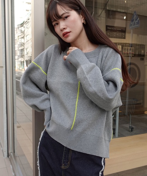 CORNERS(コーナーズ)の「配色ラインコクーンニットプルオーバー(ニット/セーター・レディース・ベージュ系その他/ボルドー/グリーン/ネイビー/杢グレー・FREE)」の9枚目の写真