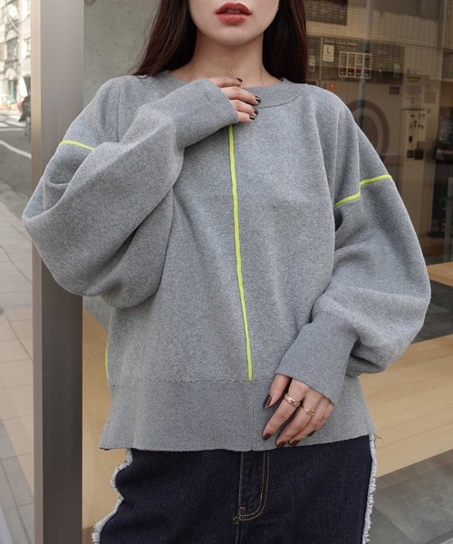 CORNERS(コーナーズ)の「配色ラインコクーンニットプルオーバー(ニット/セーター・レディース・ベージュ系その他/ボルドー/グリーン/ネイビー/杢グレー・FREE)」の10枚目の写真