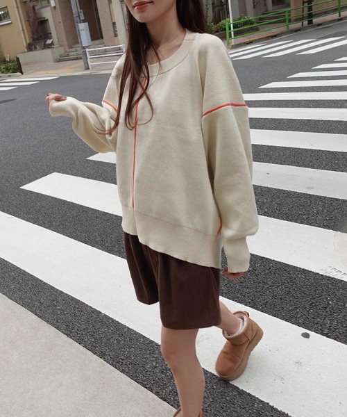 CORNERS(コーナーズ)の「配色ラインコクーンニットプルオーバー(ニット/セーター・レディース・ベージュ系その他/ボルドー/グリーン/ネイビー/杢グレー・FREE)」の11枚目の写真