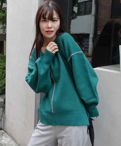 CORNERS(コーナーズ)の「配色ラインコクーンニットプルオーバー(ニット/セーター・レディース・ベージュ系その他/ボルドー/グリーン/ネイビー/杢グレー・FREE)」の17枚目の写真