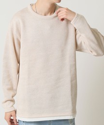 裏起毛 重ね着風 フェイクレイヤード オーバーサイズ 長袖 Tシャツ CREATION CUBE