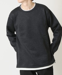 裏起毛 重ね着風 フェイクレイヤード オーバーサイズ 長袖 Tシャツ CREATION CUBE
