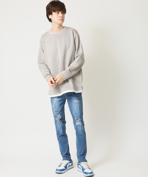 フェイクツーピースレイヤード オーバーサイズTシャツ 4080705 MinoriTY オーバーサイズ 長袖tシャツ メンズ ロンt tシャツ