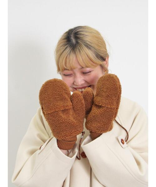 Samansa Mos2（サマンサ モスモス）の「ドローコード付ボアミトン（手袋・レディース・キャメル/オフホワイト・F）」の3枚目の写真
