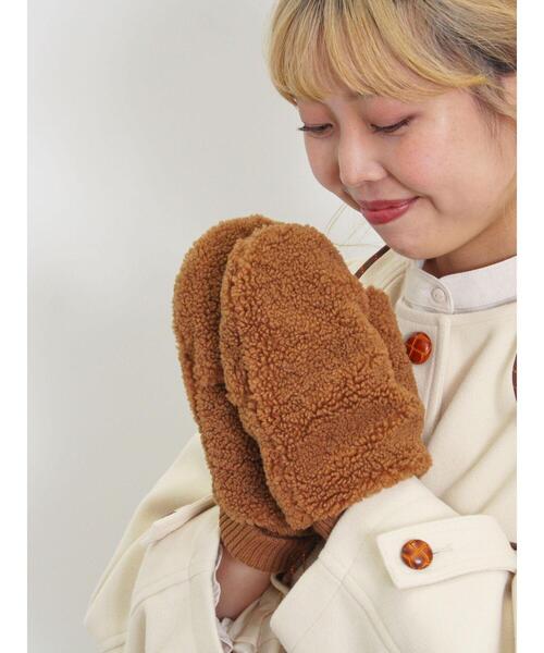 Samansa Mos2（サマンサ モスモス）の「ドローコード付ボアミトン（手袋・レディース・キャメル/オフホワイト・F）」の4枚目の写真