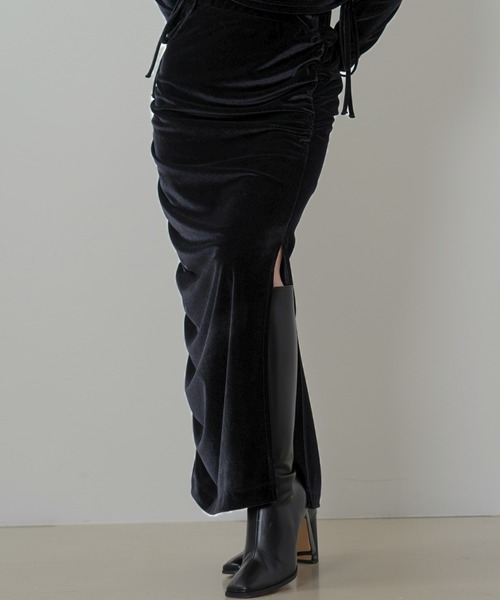 SENEE（セニー）の「velor gathered long skirt（ベロアギャザーロングスカート）（スカート・レディース・ブラック/ブラウン・MEDIUM/SMALL）」の5枚目の写真