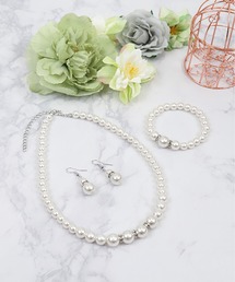 結婚式アクセサリー ホワイト パール ネックレス ピアス ブレスレット 3点セット