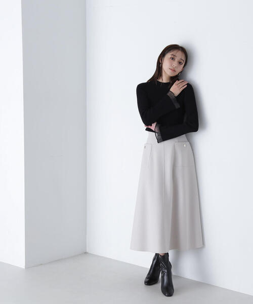NATURAL BEAUTY BASIC(ナチュラルビューティーベーシック)の「◇シアーフレアカフスリブニット(ニット/セーター・レディース・オフホワイト/ブラック/ベージュ/ブルー・FREE)」の8枚目の写真