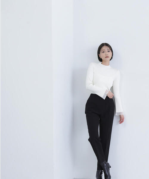 NATURAL BEAUTY BASIC(ナチュラルビューティーベーシック)の「◇シアーフレアカフスリブニット(ニット/セーター・レディース・オフホワイト/ブラック/ベージュ/ブルー・FREE)」の13枚目の写真