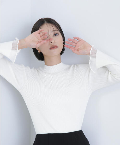 NATURAL BEAUTY BASIC(ナチュラルビューティーベーシック)の「◇シアーフレアカフスリブニット(ニット/セーター・レディース・オフホワイト/ブラック/ベージュ/ブルー・FREE)」の16枚目の写真